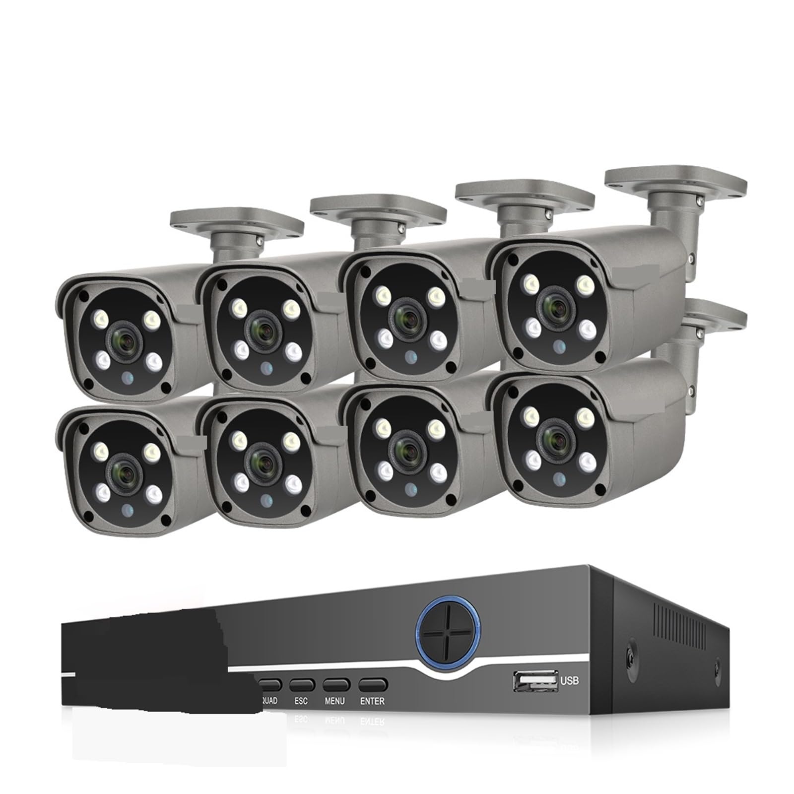 Systemy kamer CCTV, Zestaw do nadzoru wideo 8CH 5MP Kolorowy noktowizor Zewnętrzny wodoodporny system CCTV Kamera IP POE Dwukierunkowa(None,8CH NVR (4Cameras))