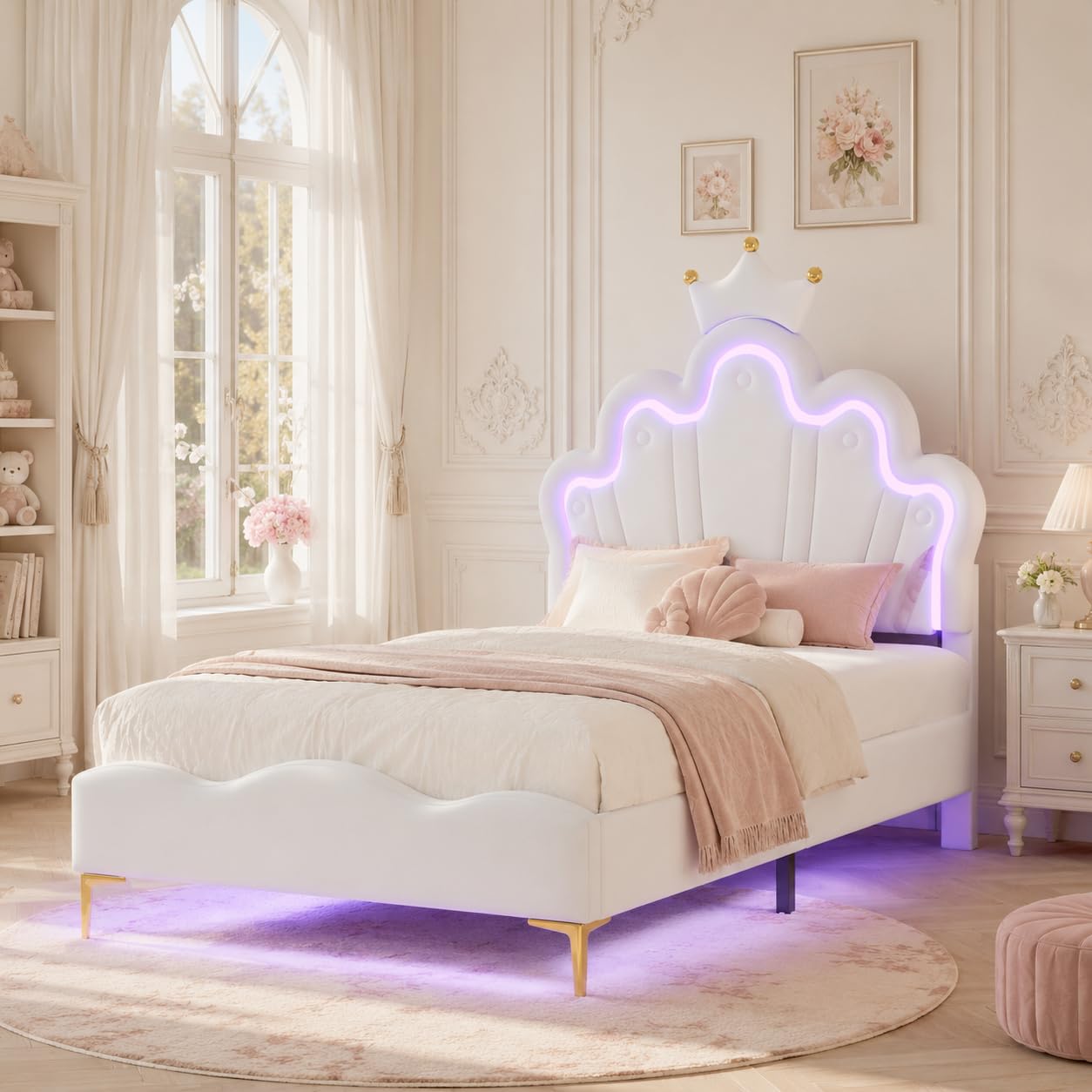 OLIVIBED 3ft Single Bed Frame, Children's Bed with Adjustable Headboard, Upholstered Bed with Wooden Slatted Frame, Upholstered Bed for Girls, White, PU, No Mattress — image 1