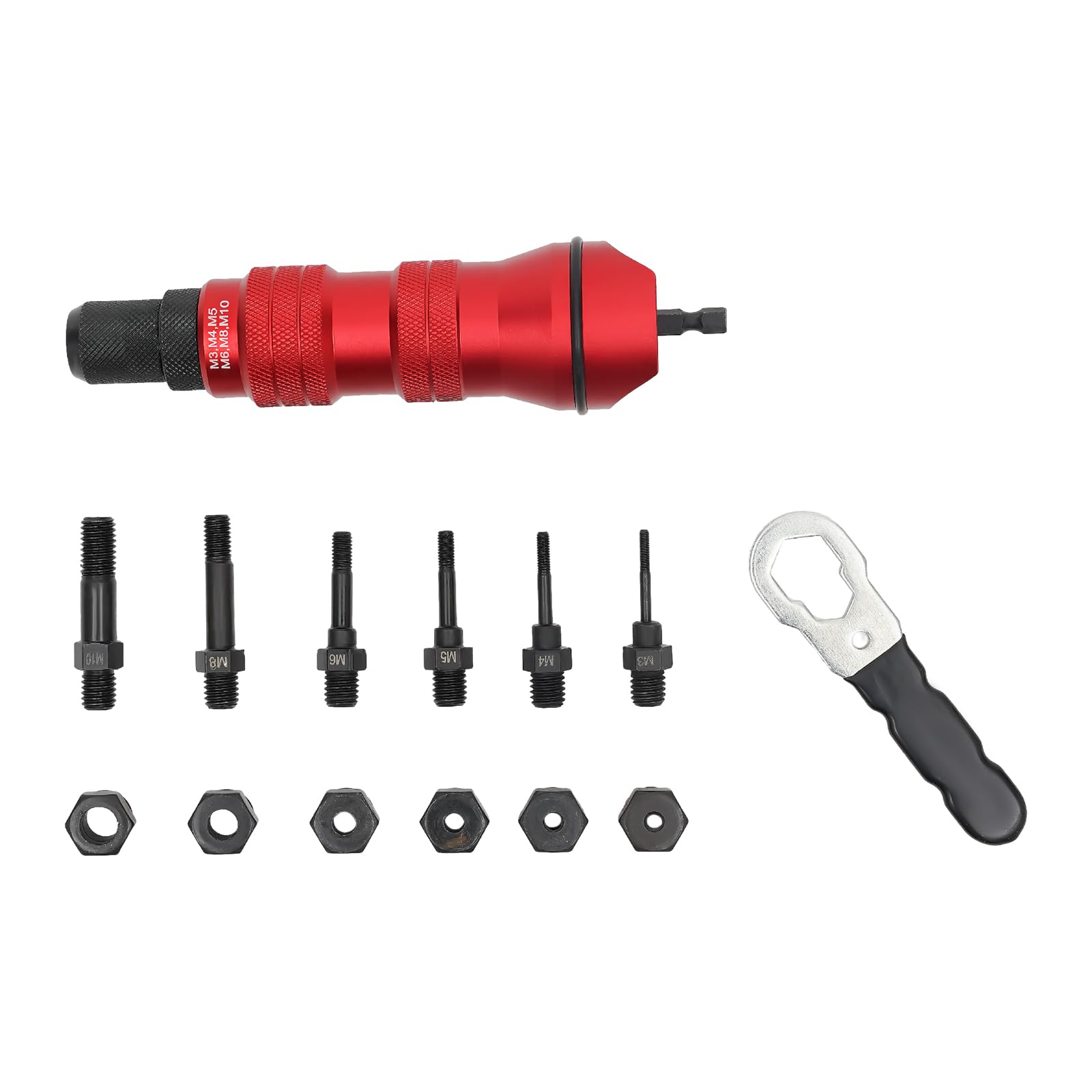 Cordless Screwdriver Nut Riveter and Drill Adapter Kit for M3, M4, M5, M6, 8-32, 10-24, 10-32 and 1/4-20 Rivet Nuts, Rivet Device and Accessory for a