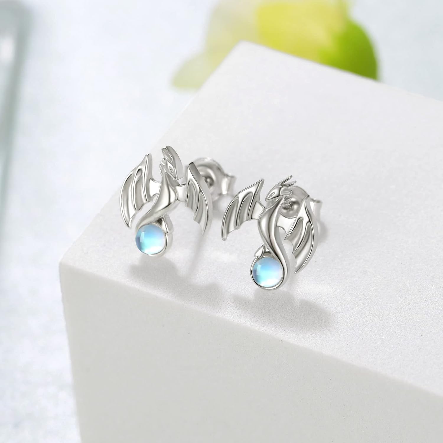 Dragon Earrings 925 Sterling Silver Moonstone Dragon Stud Earrings Dragon Gifts for Women Girls - Image 2