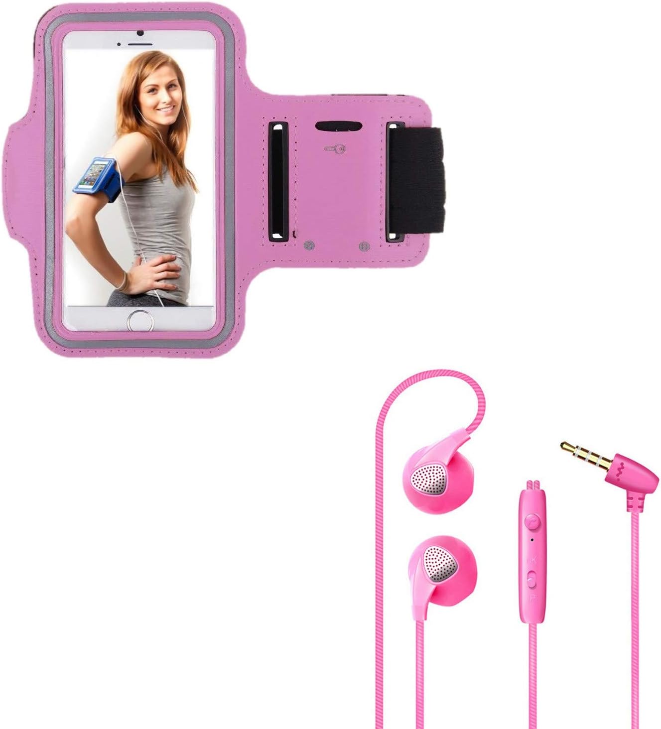 Sport Pack for Samsung Galaxy A40 Smartphone (Sports Armband + Flat Earphones with Microphone) Running T5 Pink
