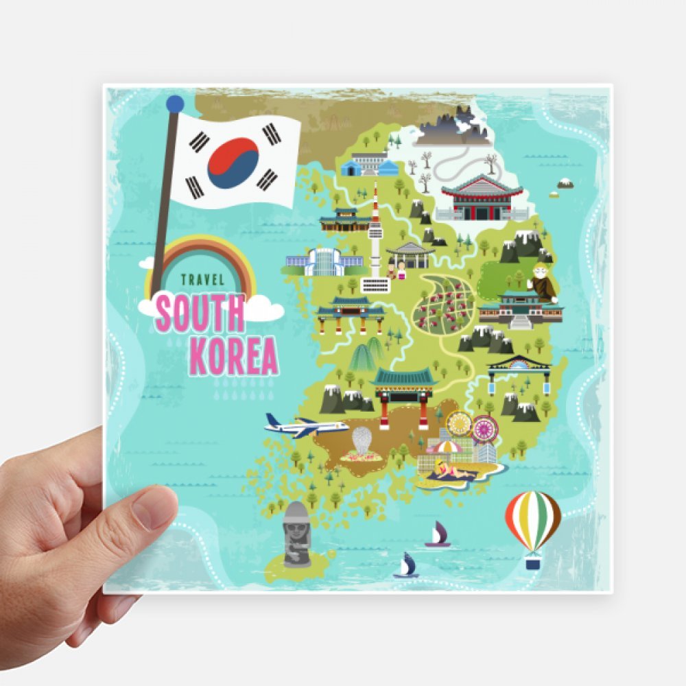 Autocollant Corée du Sud monuments 20cm sticker carré pour valise moto