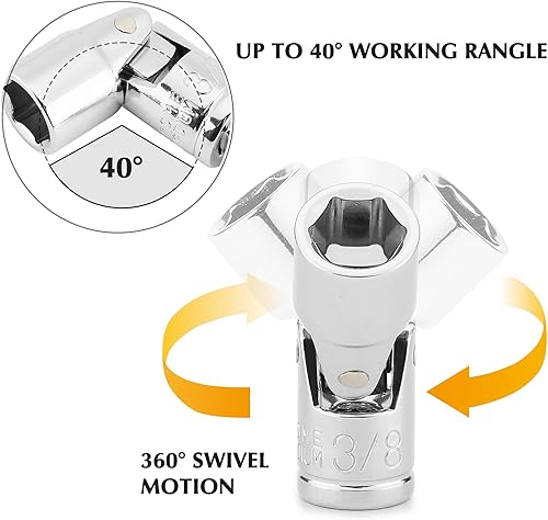 Miniatura 4 de EMENTOL Juego de llaves de vaso universal de 7 piezas, 14 de pulgada, 6 puntos, juego de enchufes flexibles universales SAE, CR-V, cabeza giratoria,