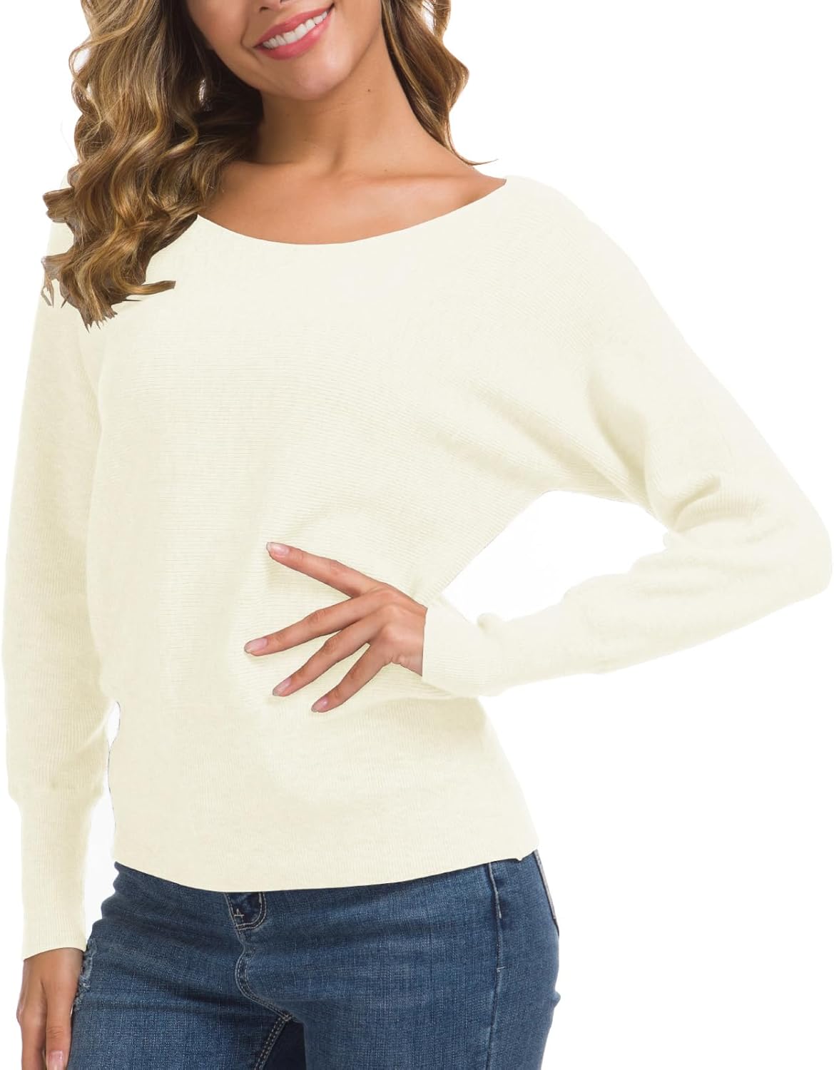 Feiersi Women's Off Shoulder Sweater Long Sleeve Loose Pullover Knit Jumper - Image 4
