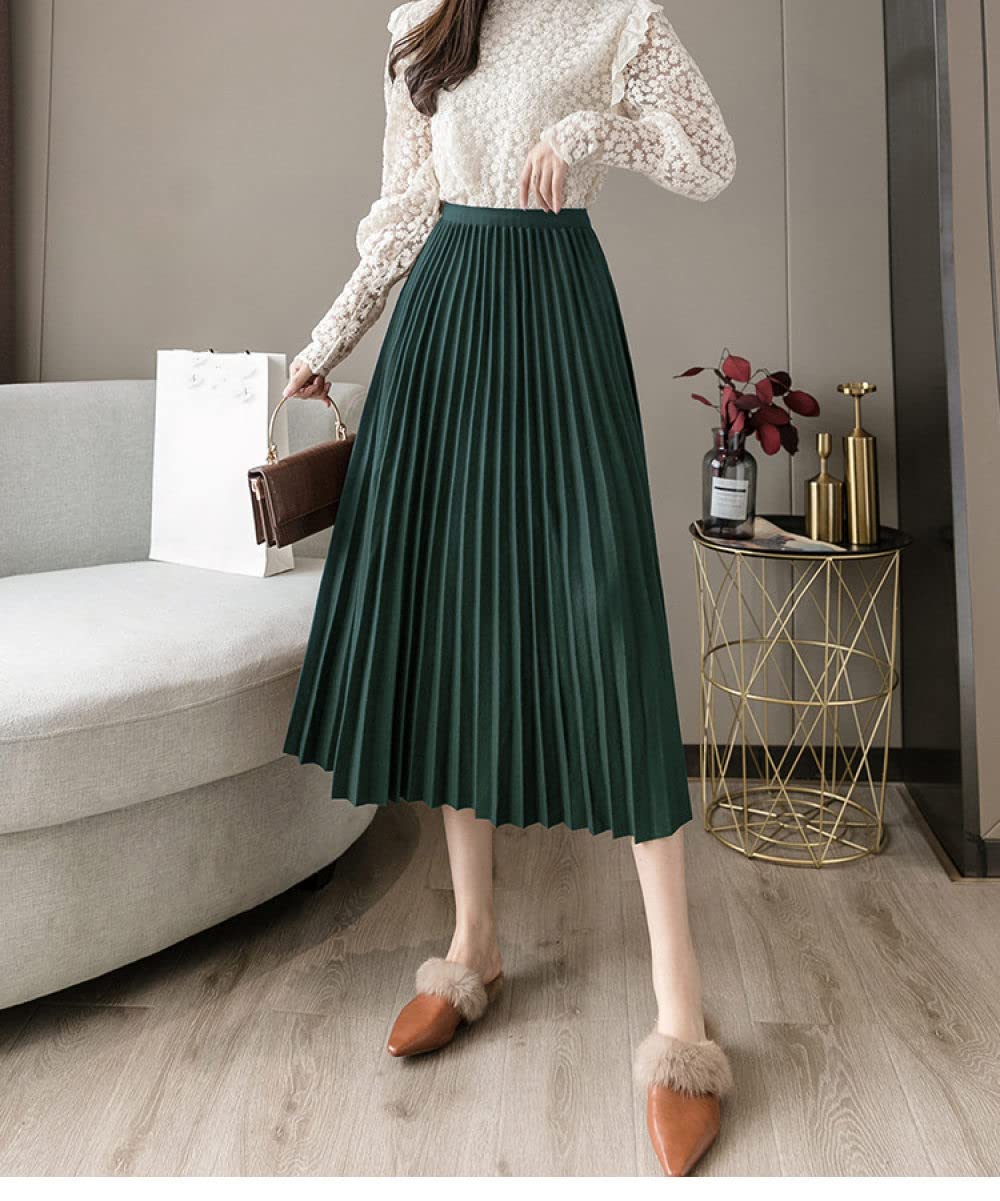 Faldas para Mujer Reino Unido,Verde Faldas Plisadas De Color Sólido para Mujer Cintura Elástica Falda Midi Cálida De Invierno Falda De Talle Alto Elegante Falda(XL)