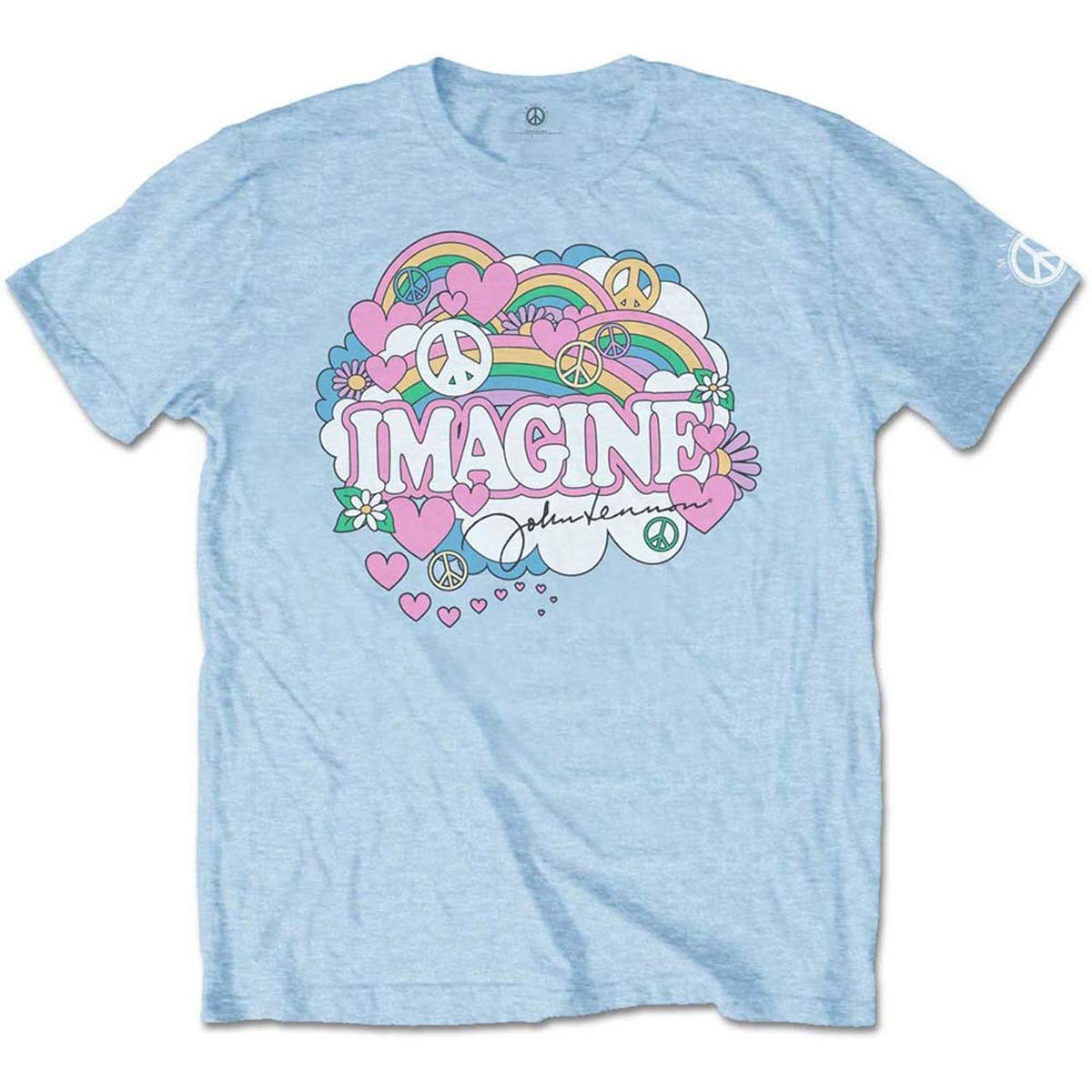 John Lennon Men's Rainbows, Love & Peace Regular Fit Crew Neck Short Sleeve T - Shirt, Blue (Blue Blue), Medium (Manufacturer Size:Medium)
