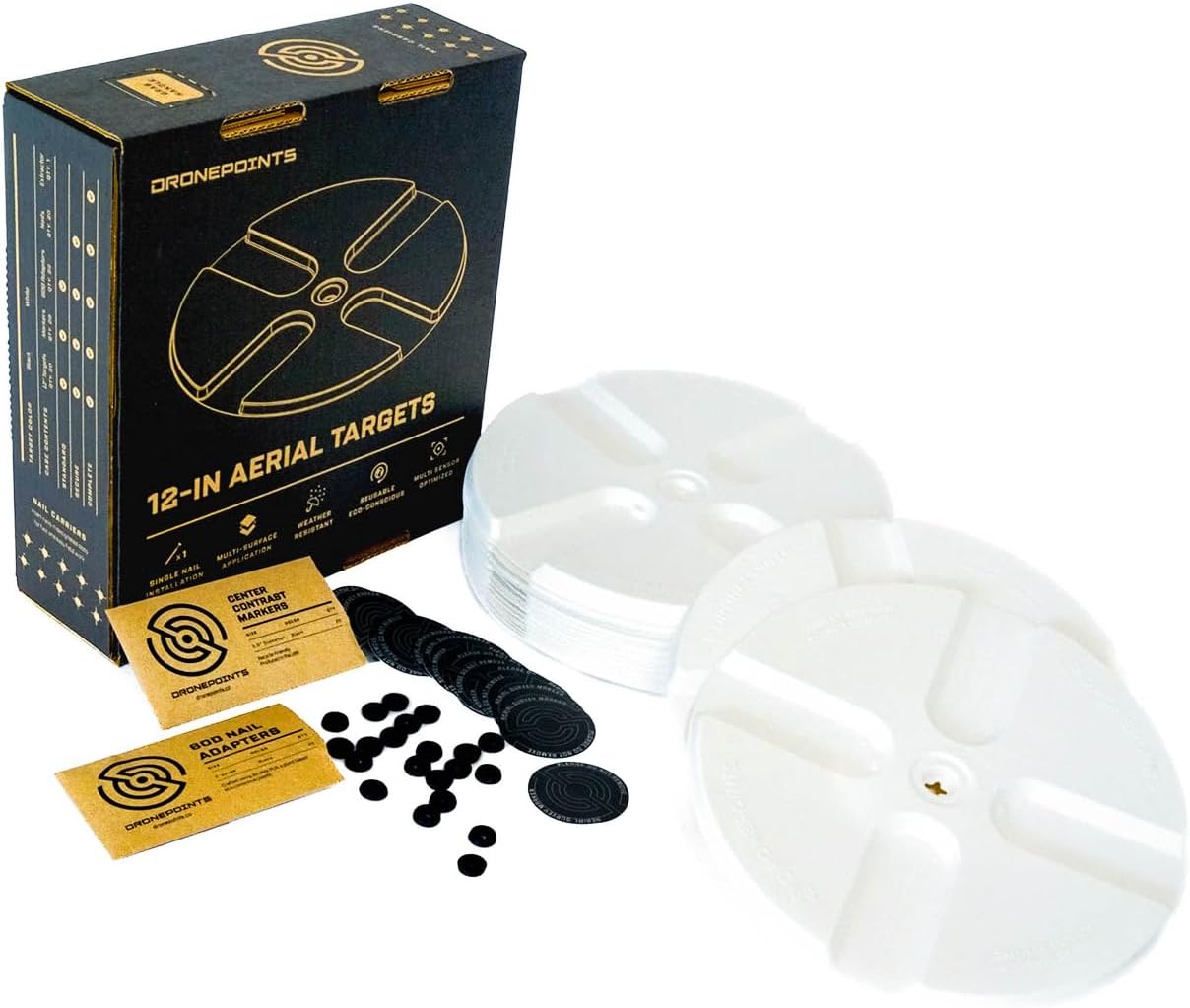 White Aerial Target Kit (Standard/Secure/Complete) - 12" Diameter - 20 Pack - Ground Control Target & Stencil System for Drone Mapping & Survey