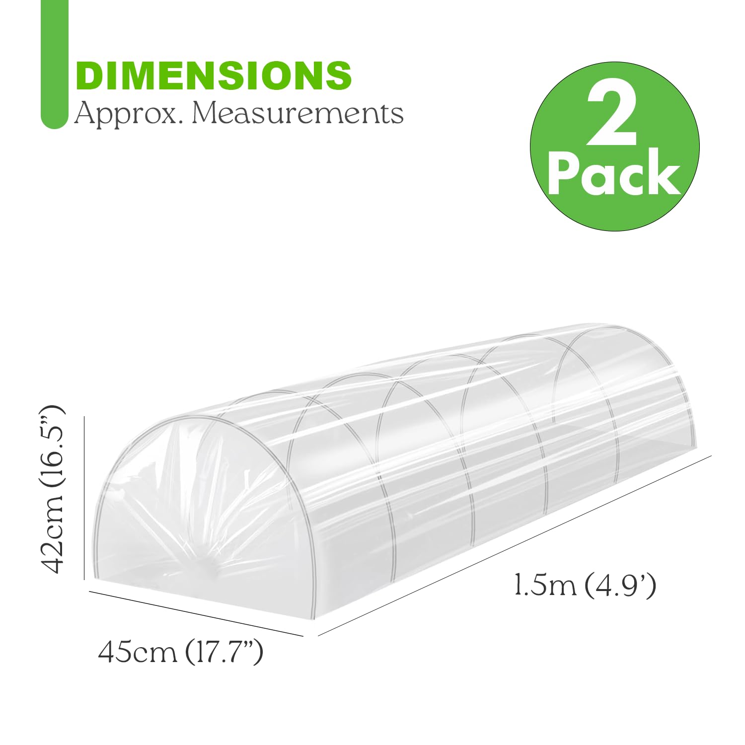 Navoys 2pk 1.5m x 45cm x 42cm Grow Tunnel - Rust Proof Small Poly Tunnel for Garden, Cloches for Growing Vegetables, Protect Plants from Bad Weather, Grow Tent, Poly Tunnel Cloche (2 Grow Tunnels) - Image 2