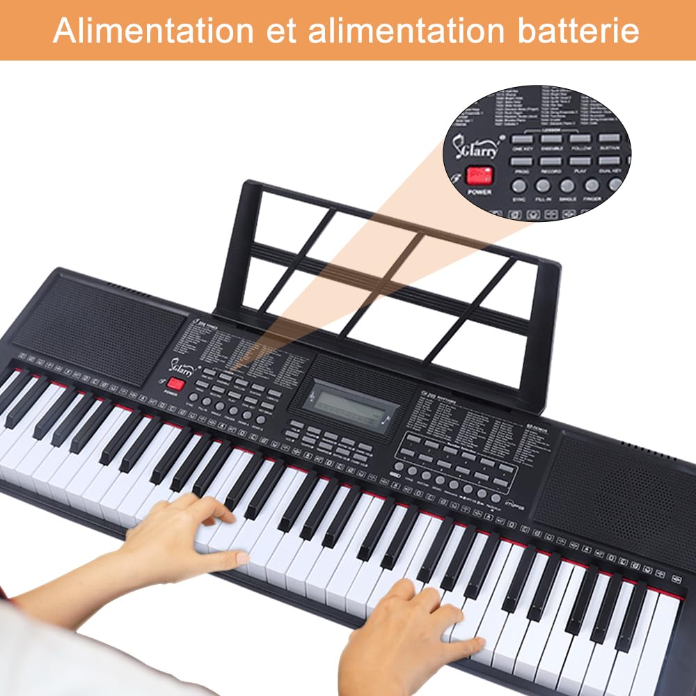LEADZM Clavier Piano 61 Touches, Piano Numérique avec Pupitre, Casque, Microphone, Écran LED, 200 timbres, 200 rythmes ainsi que 60 morceaux de démonstration