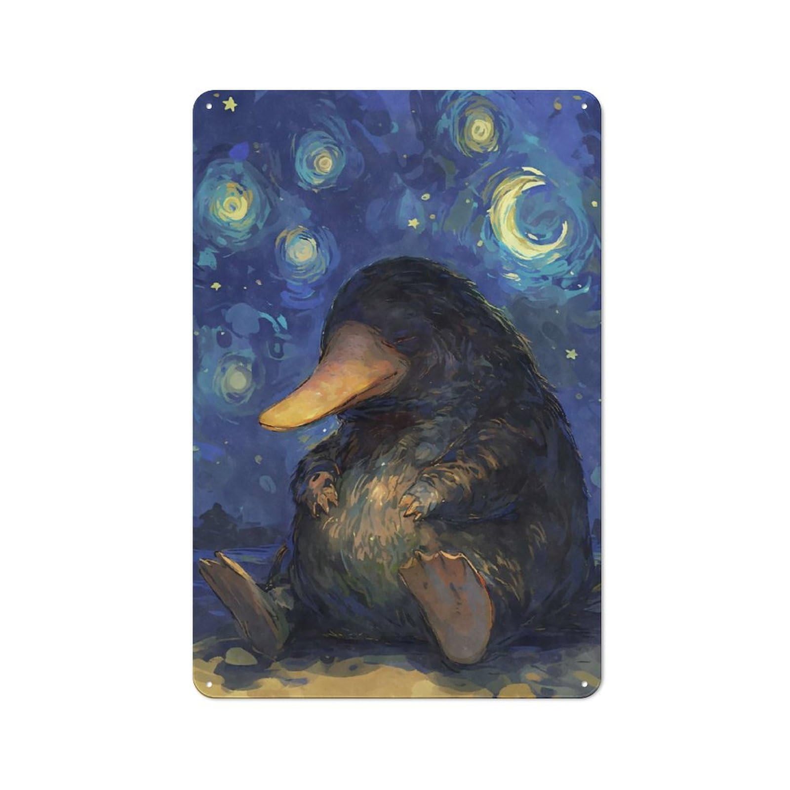 Junmoney Style-19 Platypus Starry Night Cute Classic Metal Wall Decor 30X20cm, Tin Sign For Bar, Kitchen, Garage Or Games Room