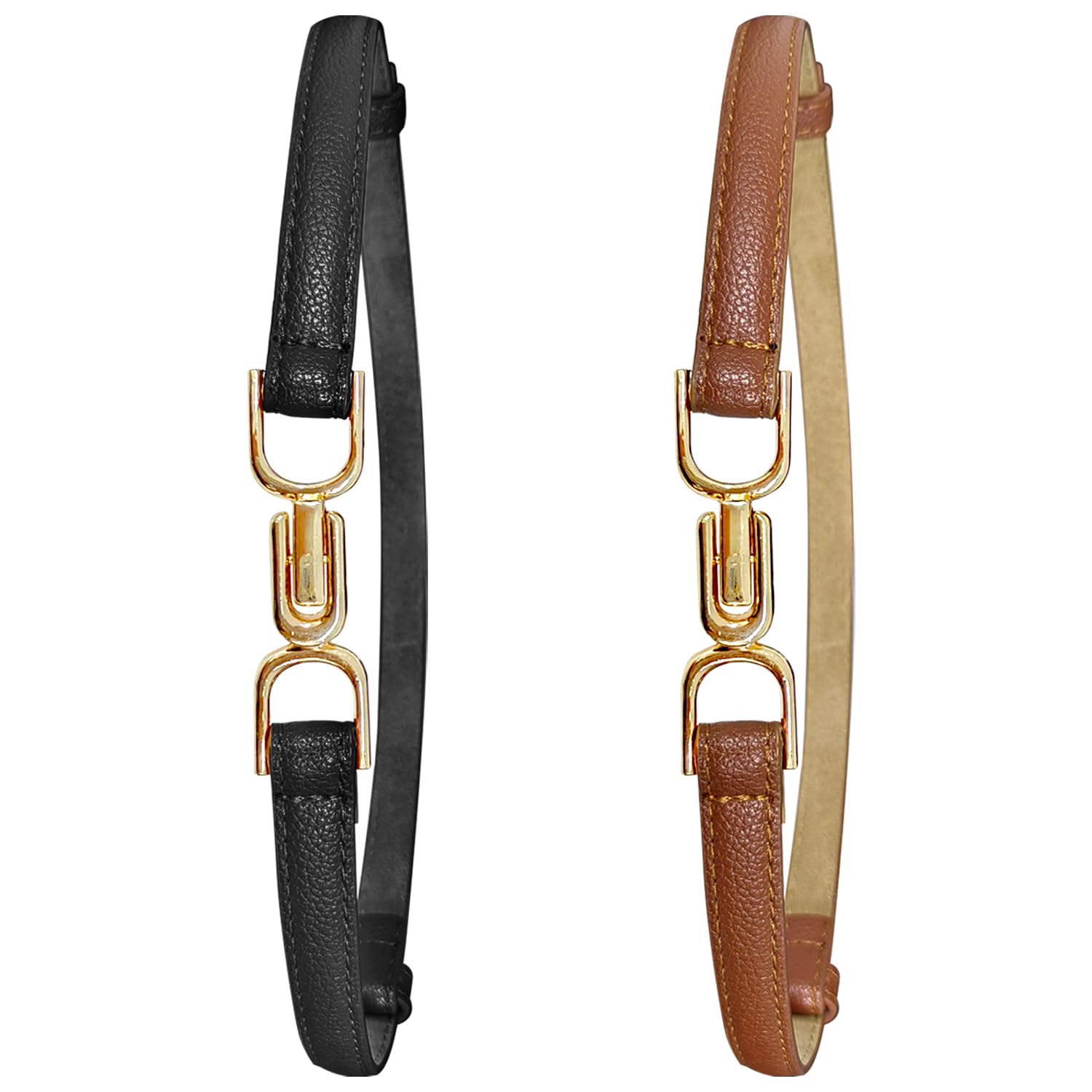 LECTNORE2/3Pcs Women Skinny Leather Belt Adjustable Women Belts Waist Belt with Metal Buckle for Dresses