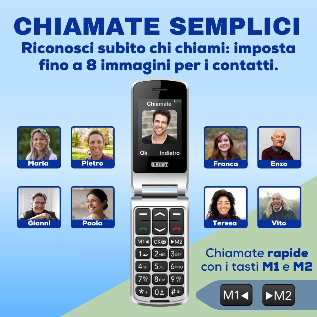 SAIET VANTO Cellulare per Anziani Facile da Usare, Display 2.4" a Colori