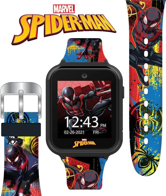 Miniatura 4 de Spider-Man - Reloj inteligente LED para niños con 10 caras de reloj, bisel LED intermitente, contador de pasos, cámara de selfie y video,