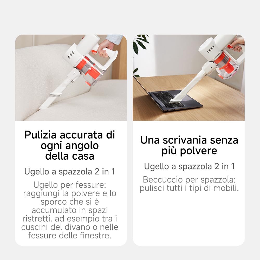 Aspirapolvere Senza Fili XIAOMI G20 Lite, 18kPa Potenza Aspirazione, 40 Min Autonomia, Rilevamento Polvere Luce Bianca, Spazzole 2-in-1, Svuotamento Un Solo Tocco, Ideale per Fessure Divani e Tastiere
