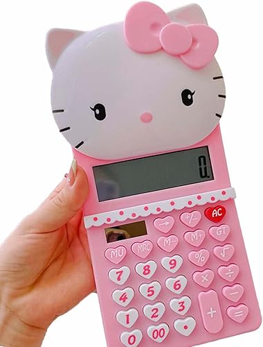 waitfu - Calculadora de gato lindo con cubierta extraíble, calculadora de escritorio estándar con 12 dígitos, pantalla LCD grande y botón sensible,