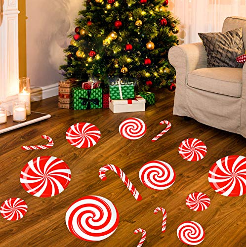 Cioey Peppermint Floor Decals 24 Pieces Large Stickers For Christmas Candy Land Party Decorations, Store Decor Floor Windows Walls Winter Holiday Decoration Supplies, Red And White #TOP4
