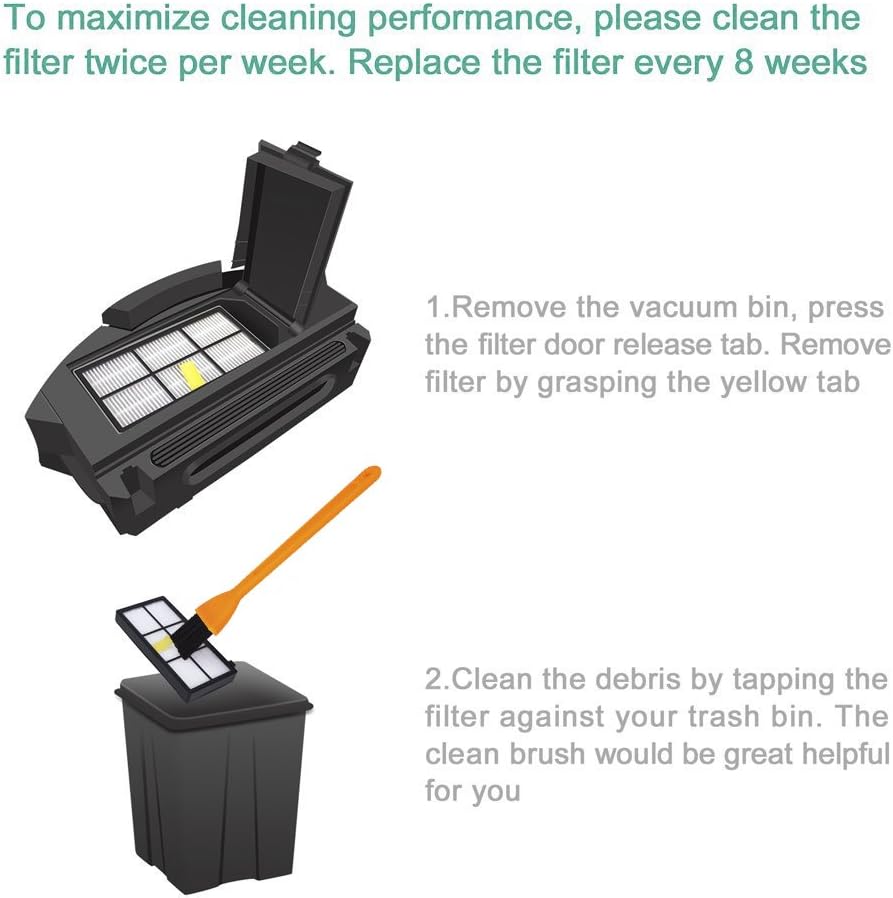 Hands using a cleaning brush to remove debris from a Hongfa replacement HEPA filter.