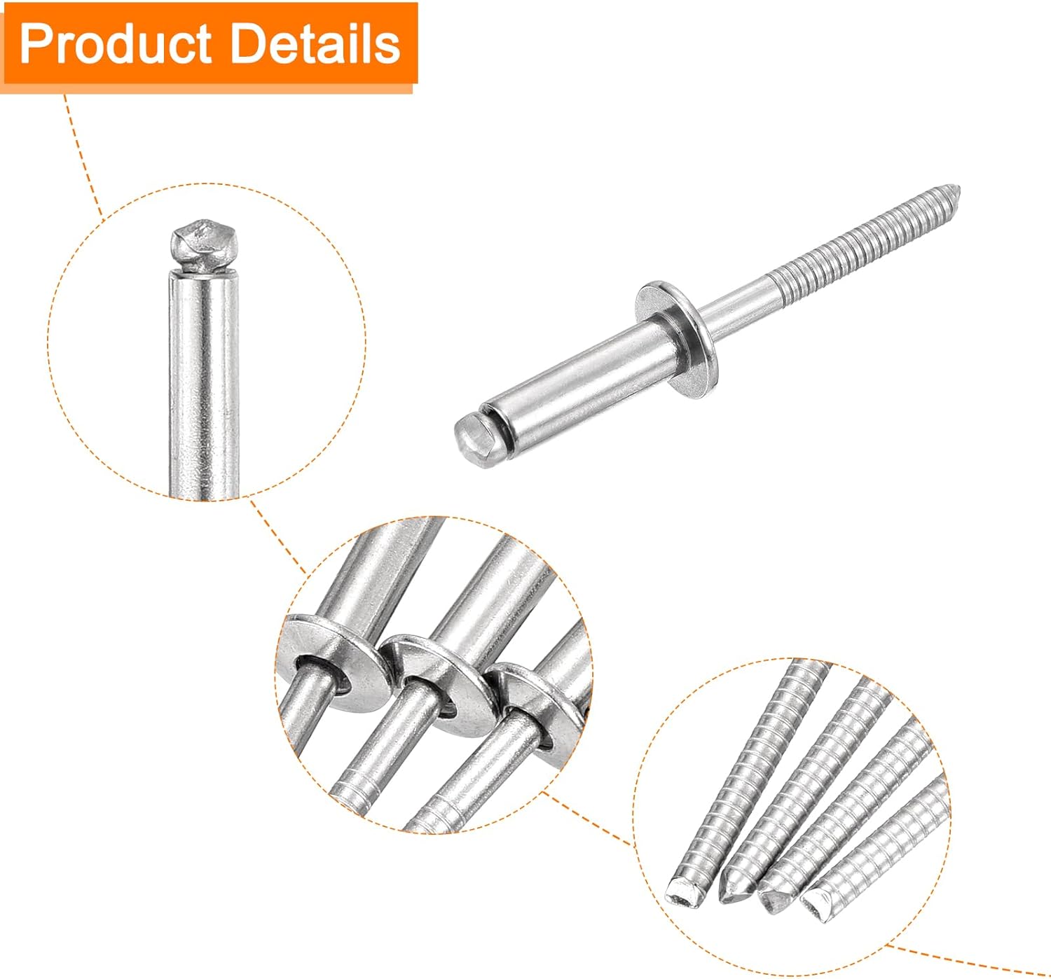 uxcell 50Pcs 1/4"x3/4" 304 Stainless Steel Dome-Head Blind Rivets, Open-End Type Blind Rivets for DIY, Sheet Metal, Automotive Repairs, Furniture, Boat, and Duct Work (Silver)