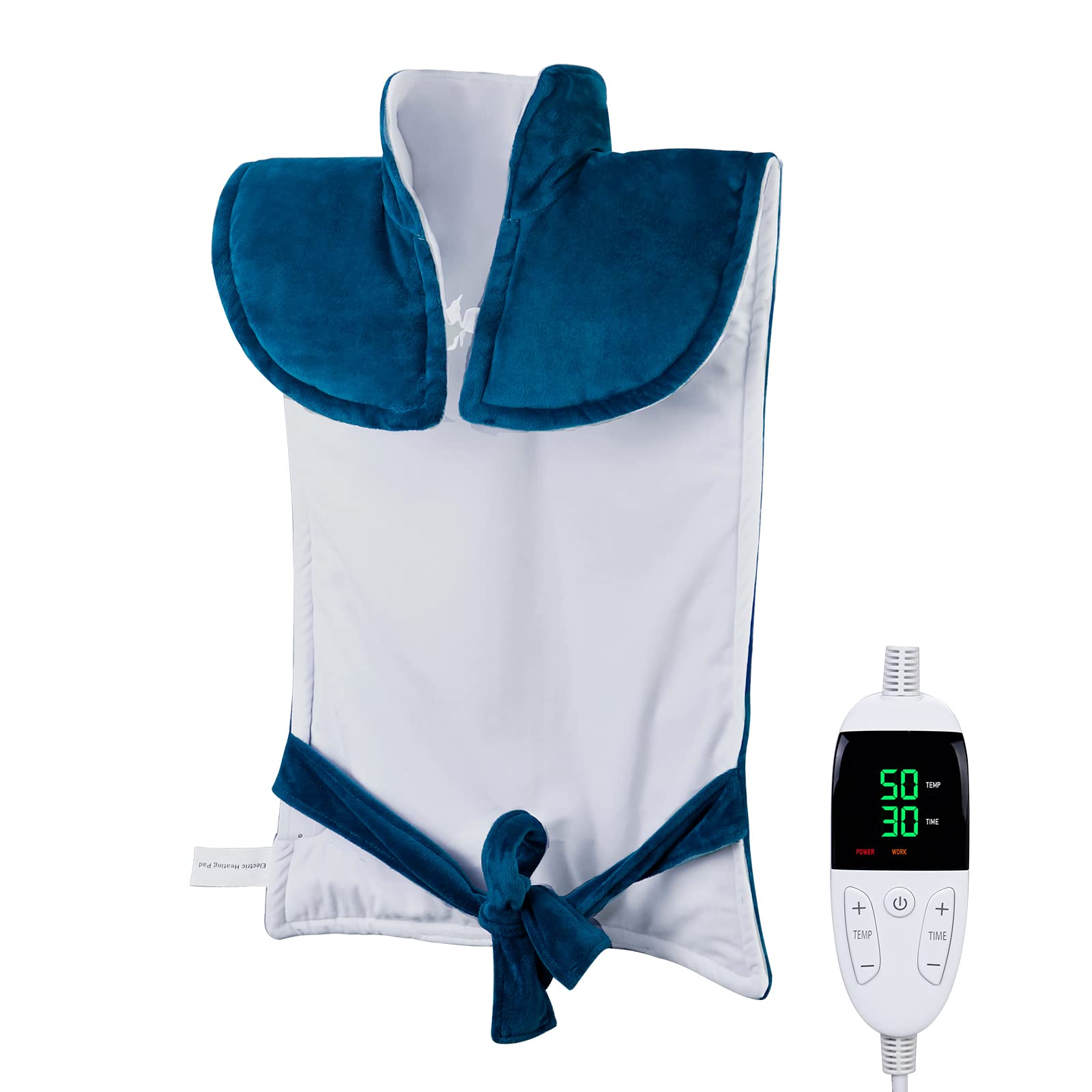 Heating Pad for Neck and Shoulders, King Size Heating Pad for Back/Waist/Shoulder/Neck Pain and Cramps Relief - Moist and Dry Heat Therapy with Auto-Off Hot Heated Pad Blue