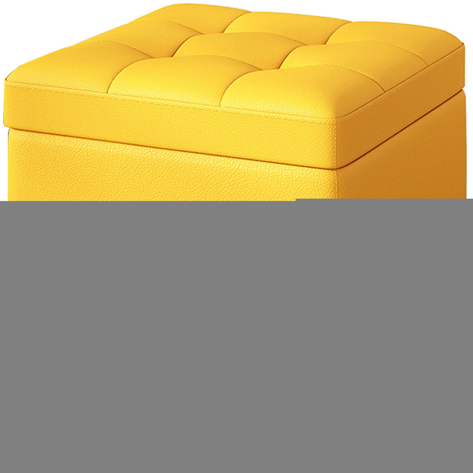 LMMIAOZ Yellow Leather Cube Storage with Clamshell Design Portable Fabric Square Footrest for Living Room and Bedroom Small Foot Stool (30 * 30 * 35cm)