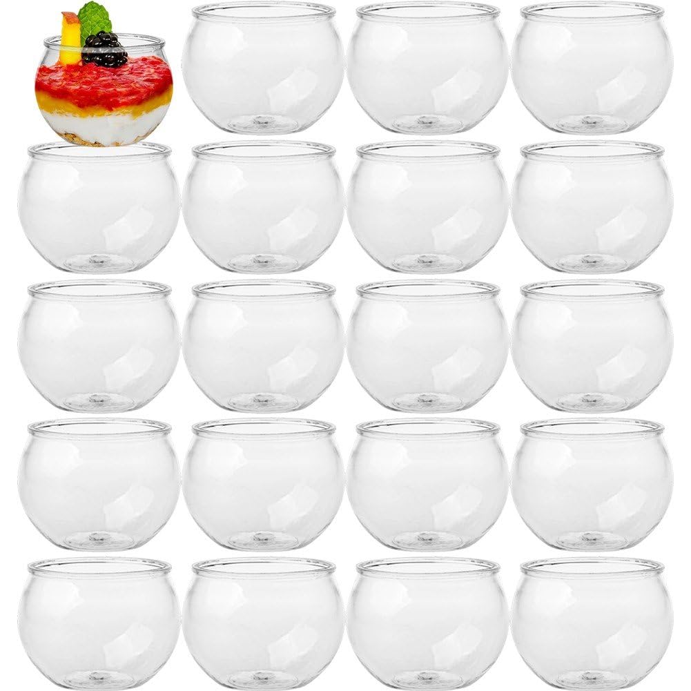Sslvya Mini Dessert Cups, 20 Pcs Reusable Pudding Cups, Clear Dessert Pots, Small Serving Bowl for Dessert Pudding Cheesecake Mousse Ice Cream Candy Party