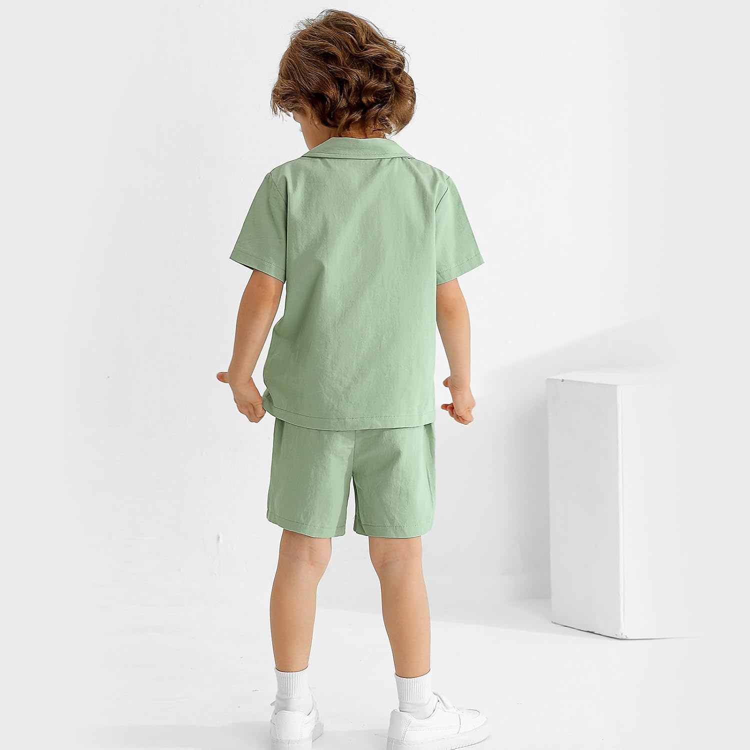 Weixinbuy Baby Boy Clothes Set Toddler Summer Outfit Cotton Linen Short Sleeve T-Shirt Top Pocket Button-Down Shirt Short Set
