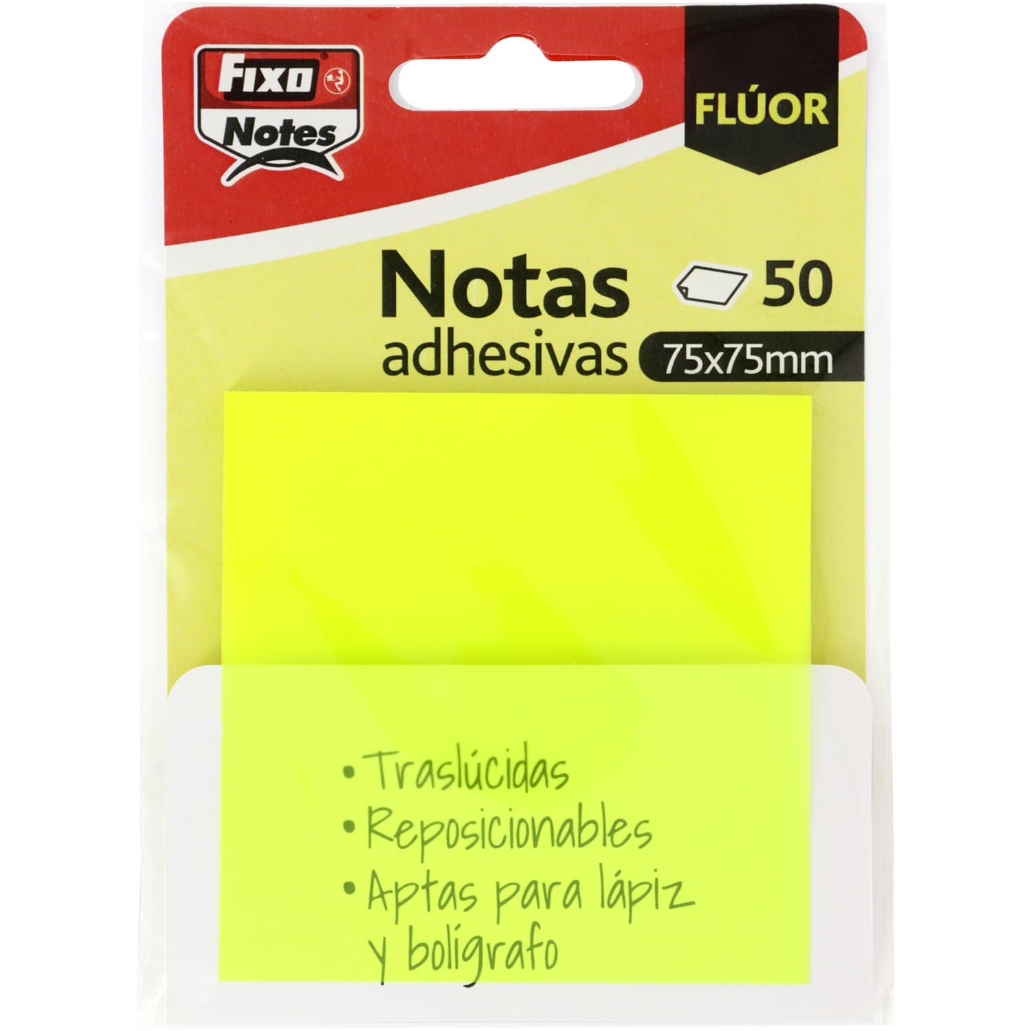 Fixo Notes | Transparent Sticky Notes | 50 Notes 75 x 75 mm | Plastic | Neon Yellow | Reusable and Waterproof | Perfect for School Books and Office Documents
