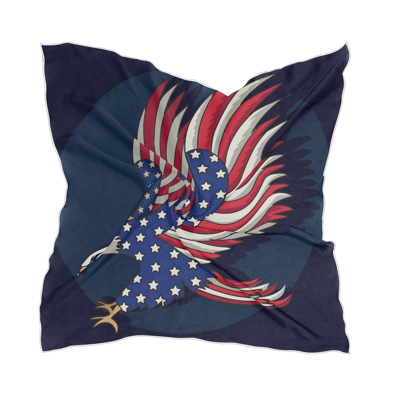 Linomo Women's Multicoloured Chiffon Silk Scarf American Flag Eagle Square Shawl Wrap Silk Like Scarf