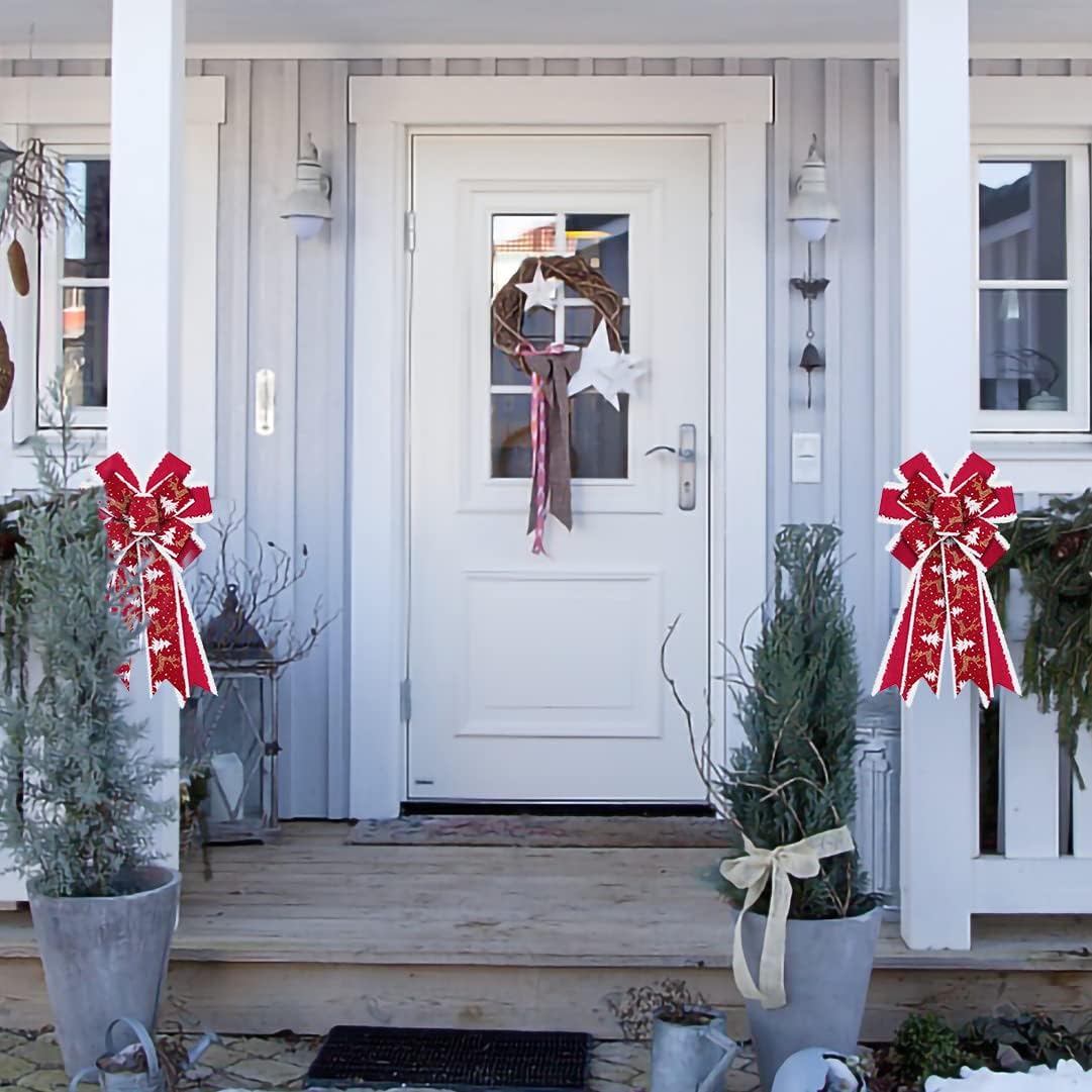 Hying Large Red Velvet Wreath Bows for Xmas Decor - Glitter Christmas Tree Winter Red Bow for Front Door Indoor Outdoor Wall Tree Topper Decoration Supplies Christmas Ornament - Image 3