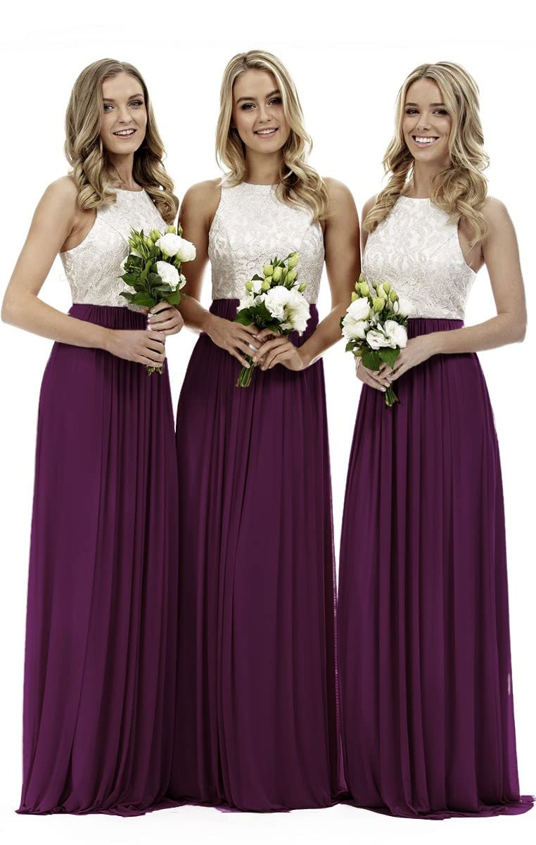 Lecureler Long Lace Prom Bridesmaid Dress Grape Size 14