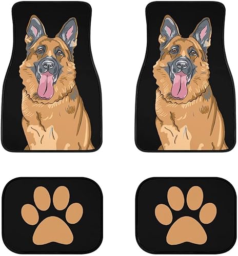 Foruidea Alfombrillas delanteras y traseras de automóvil con estampado de huellas de pastor alemán para automóvil, juego completo de 4 alfombrillas