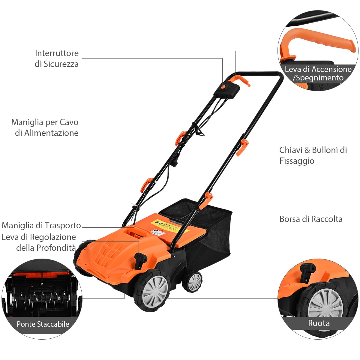 COSTWAY Scarificatore Elettrico 2-in-1 1500W 32cm con Sacco 30L