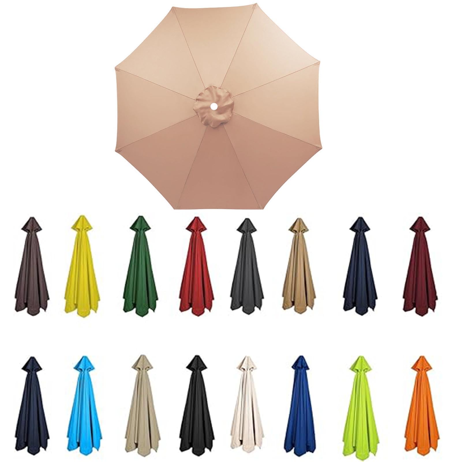 Sonnenschirm Ersatzbezug 3.5m-2m 6/8 Streben,Terrassenschirm Ersatzdach,Sonnenschirm Stoff Uv Schutz 50 Windfest Strand Terrasse Garten Sonnenschirm Ersatzteile (8ribs:3.0m/9.8ft,Khaki D)