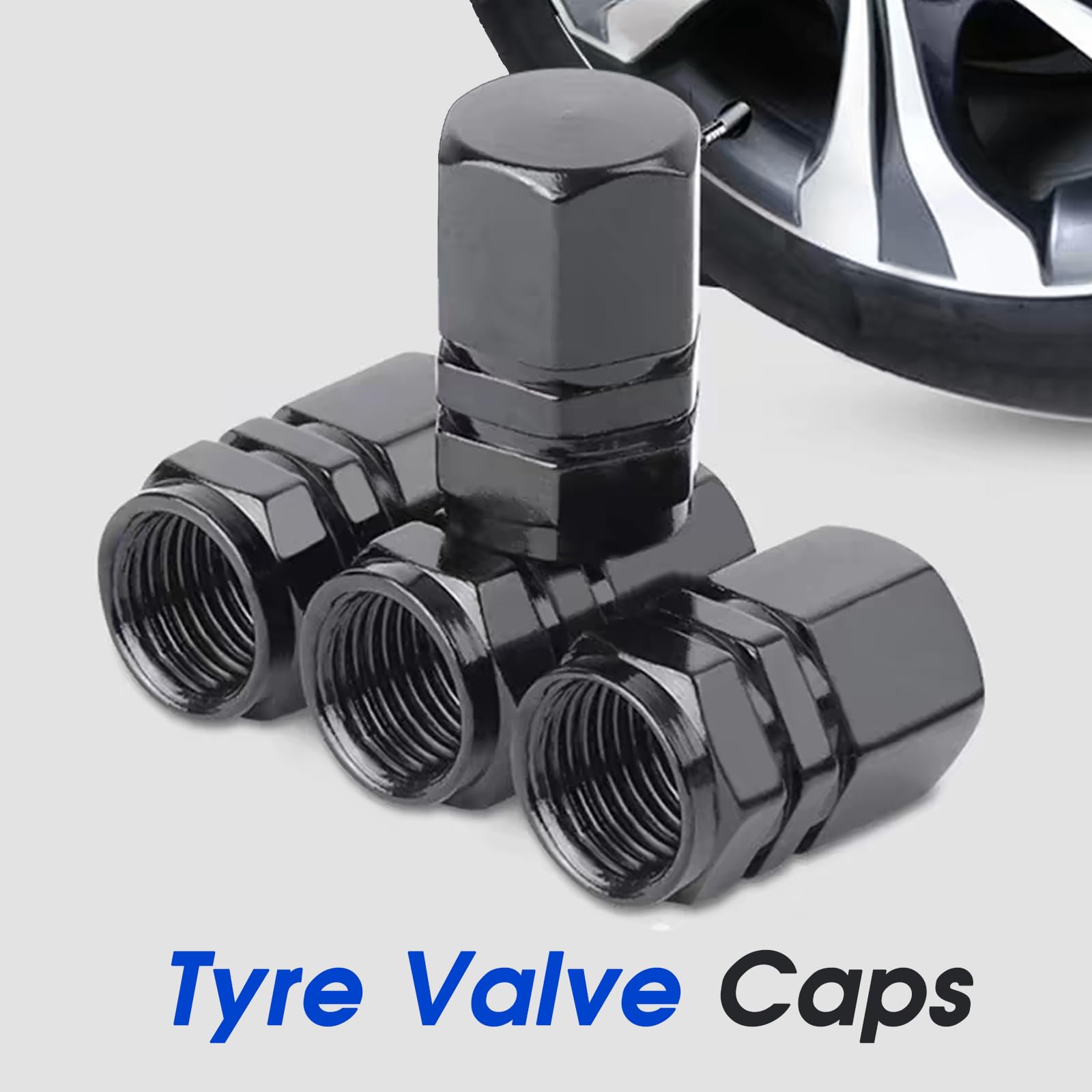 CrestHaven 8 Pcs Aluminum Valve Caps, Car Dust Caps, Tyre Valve Caps, Universal Tyre Valve Caps, Car Caps with Gasket for Motorbike, Trucks, Bike, Electric Scooter, SUV, Baby Buggies (black) — view 5