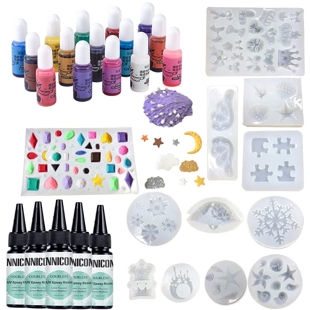 Inodore 30mlx5 Resina epossidica Trasparente Colla UV 15 Colori pigmento 12xsilicone per Fai da Te casa Professionale Gioielli Artigianato Artigianato Artigianato Unghie Accessori Charms creazione