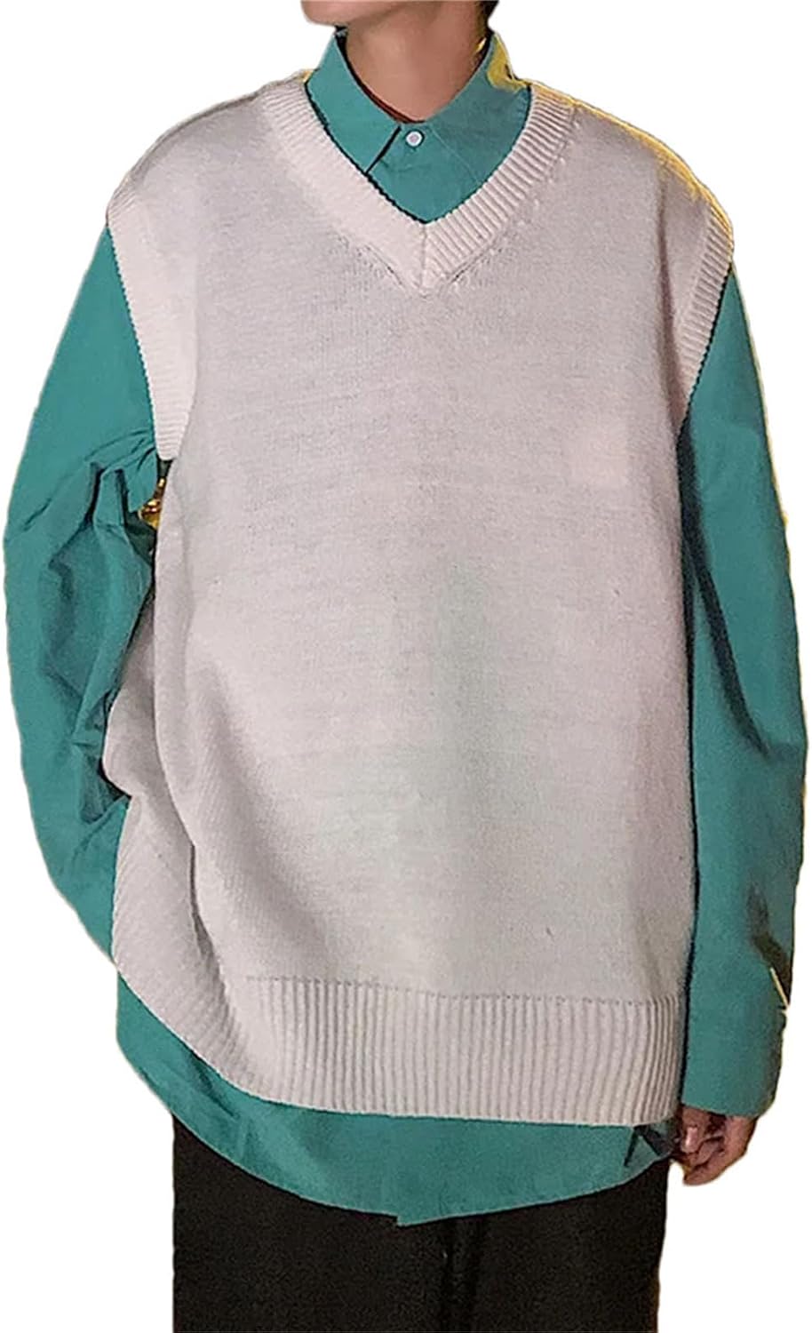 Sweater Vest Men Loose Simple Solid Color Knitted V-Neck All-Match Basic Tops Harajuku Sleeveless Jumpers