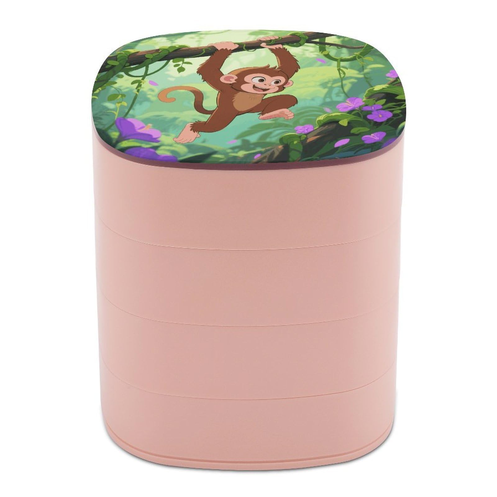 VstaDank Rhesus Monkey Jewelry Box with Mirror 4-Layer Rotating Jewelry Tray Case Portable Jewelry Case Trinket Boxes Trinket Cases Travel Jewelry Organizer Earrings Storage Box