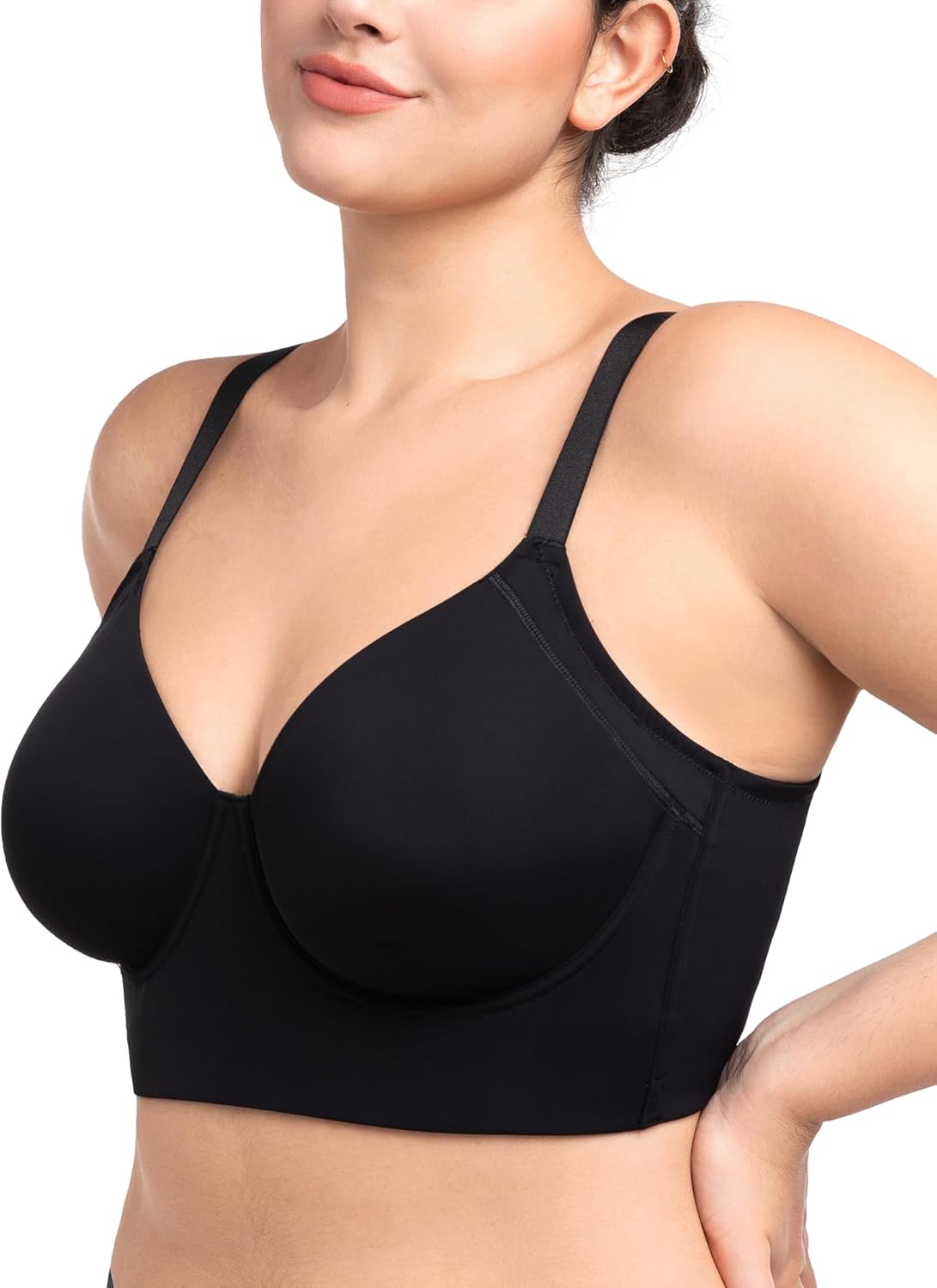 HSIA Women's Minimizer Bra Full Coverage Plus Size T-Shirt Longline Smooth Seamless Unlined Bra Underwire Corset, Black 38H - Image 2