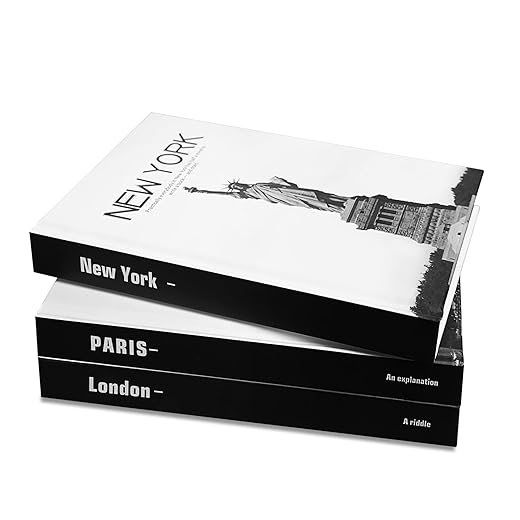 Eufrozy 3pcs Decorative Books for Home Decor, Black and White Coffee Table Books Decor with Blank Pages, Hardcover Modern Fashion Faux Books for Decoration Living Room Shelf(Paris/New York/London)