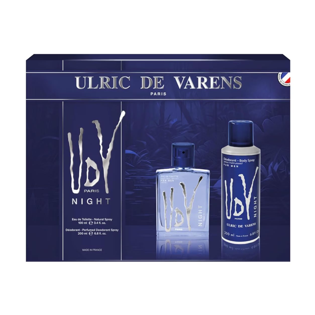 ULRIC DE VARENS - UDV Night Men's Perfume Set - 100 ml Eau de Toilette + 200 ml Deodorant Spray - Oriental Fruity Fougère - Made in France