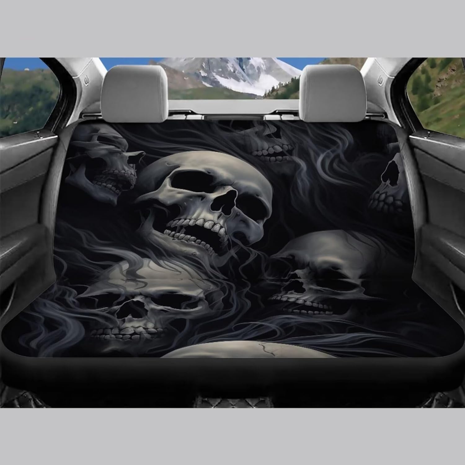 13 Pcs Skull Car Seat Covers Full Set with Auto Steering Wheel Cover Armrest Cushion Protector Seat Belt Covers, Automotive Interior Sets Unverisal Fit Cars SUV Turcks