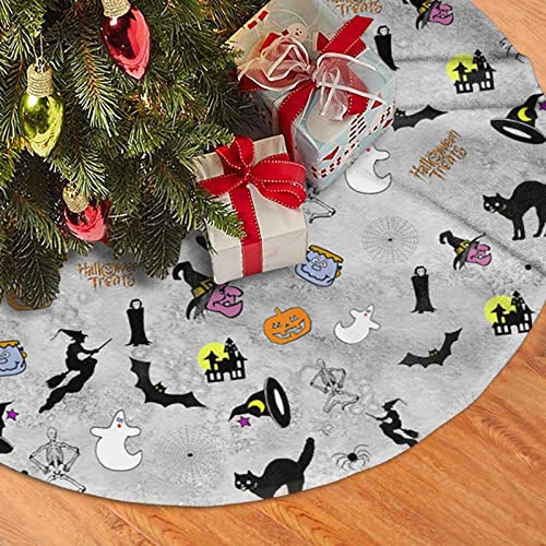 Cuamzst 48 Inch Christmas Tree Skirt Halloween Random Pattern Spooky Gray Tree Skirt Large Xmax Tree Mat For Holiday Party #TOP2