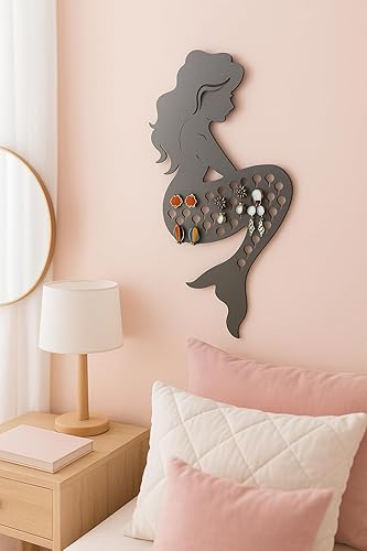 Miniatura 6 de Mango Steam Organizador de joyas y aretes de perfil delgado montado en la pared (sirena, negro)
