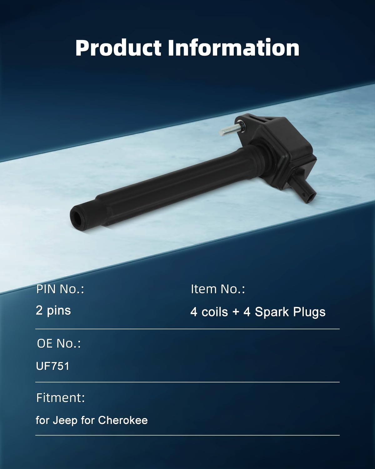 ECCPP 4 ignition coils with 4 iridium Spark Plugs,UF751,for Jeep,for Cherokee 2014 2015 2016 2017 2018 2019 2020,Compass 2018-2020,Renegade 2015-2020 &,for Chrysler 200 & Ram ProMaster City &,UF751