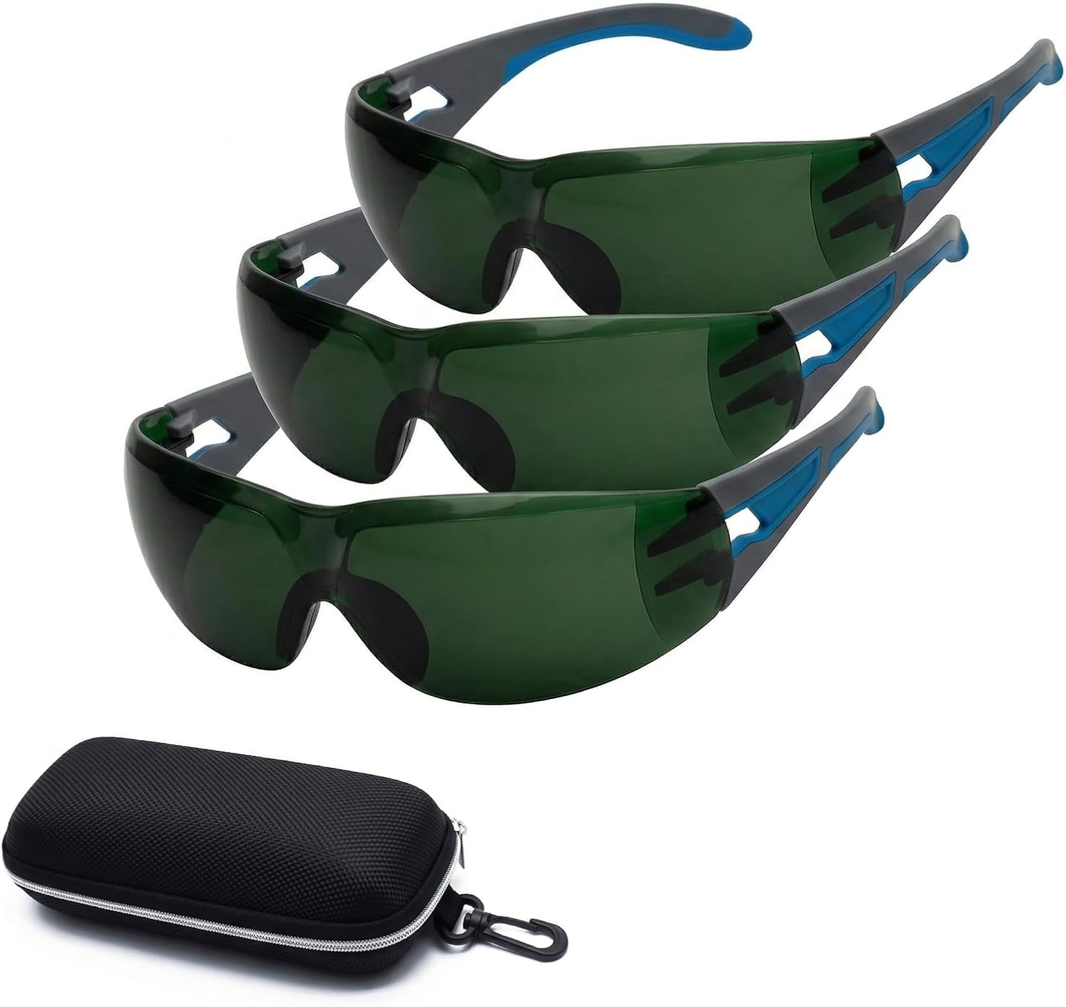 3 Pack Welding Safety Glasses, Wrap Around Dark Green Tinted Goggles for Men Women, Scratch & Impact Resistant Eye Protection for Gas Soldering, Brazing, Plasma Cutting, Industrial Use