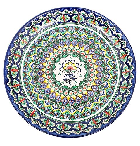 Rodnik Keramik-Schale 40-42 cm Dekoteller groß Rishtan Handarbeit bemahlt Orient blau-grün Ceramic Platte Cover