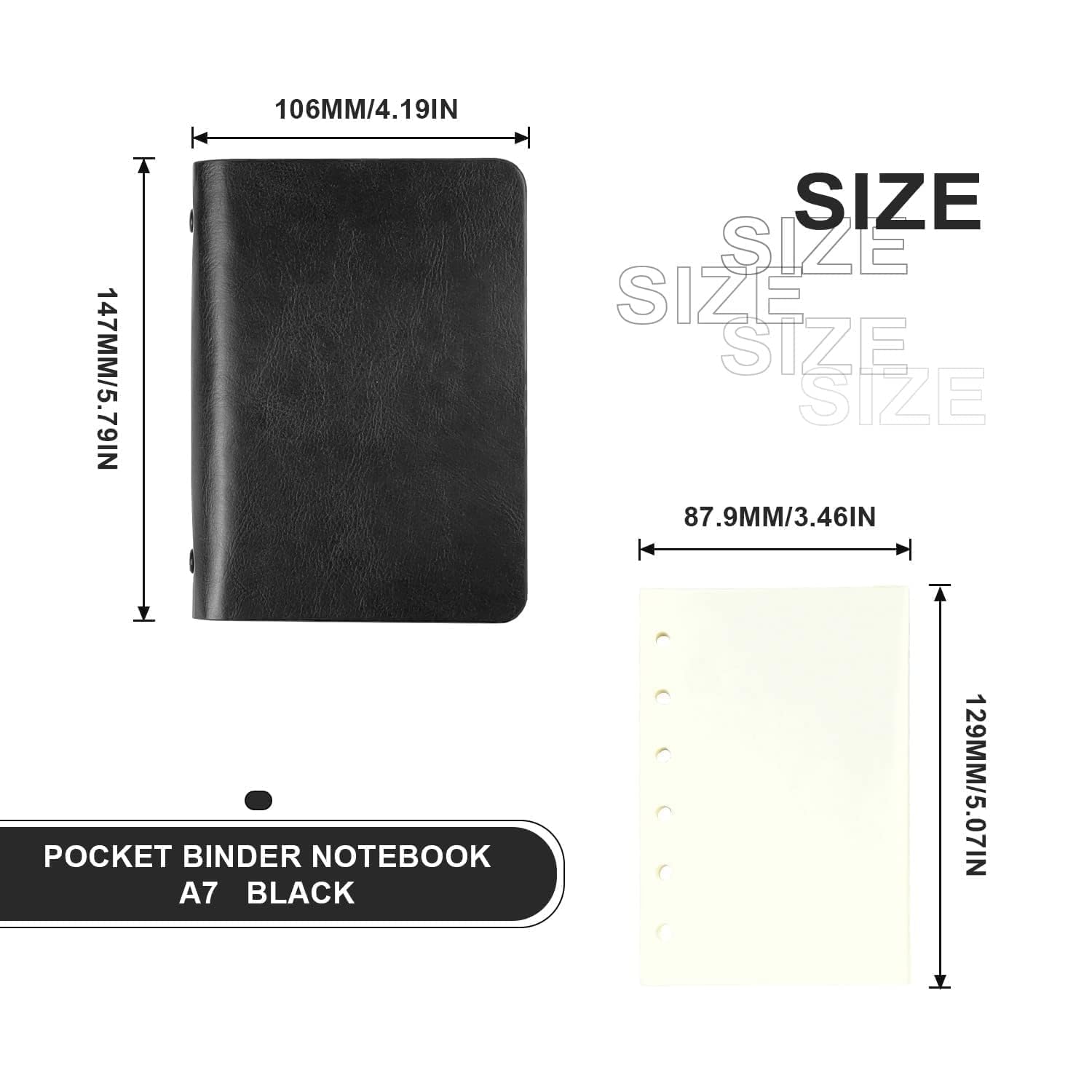 Taccuino A7 Ricaricabile in Pelle con 6 Anelli, Quaderno Tascabile, Blocco Note Portatile, per Ufficio e Scuola