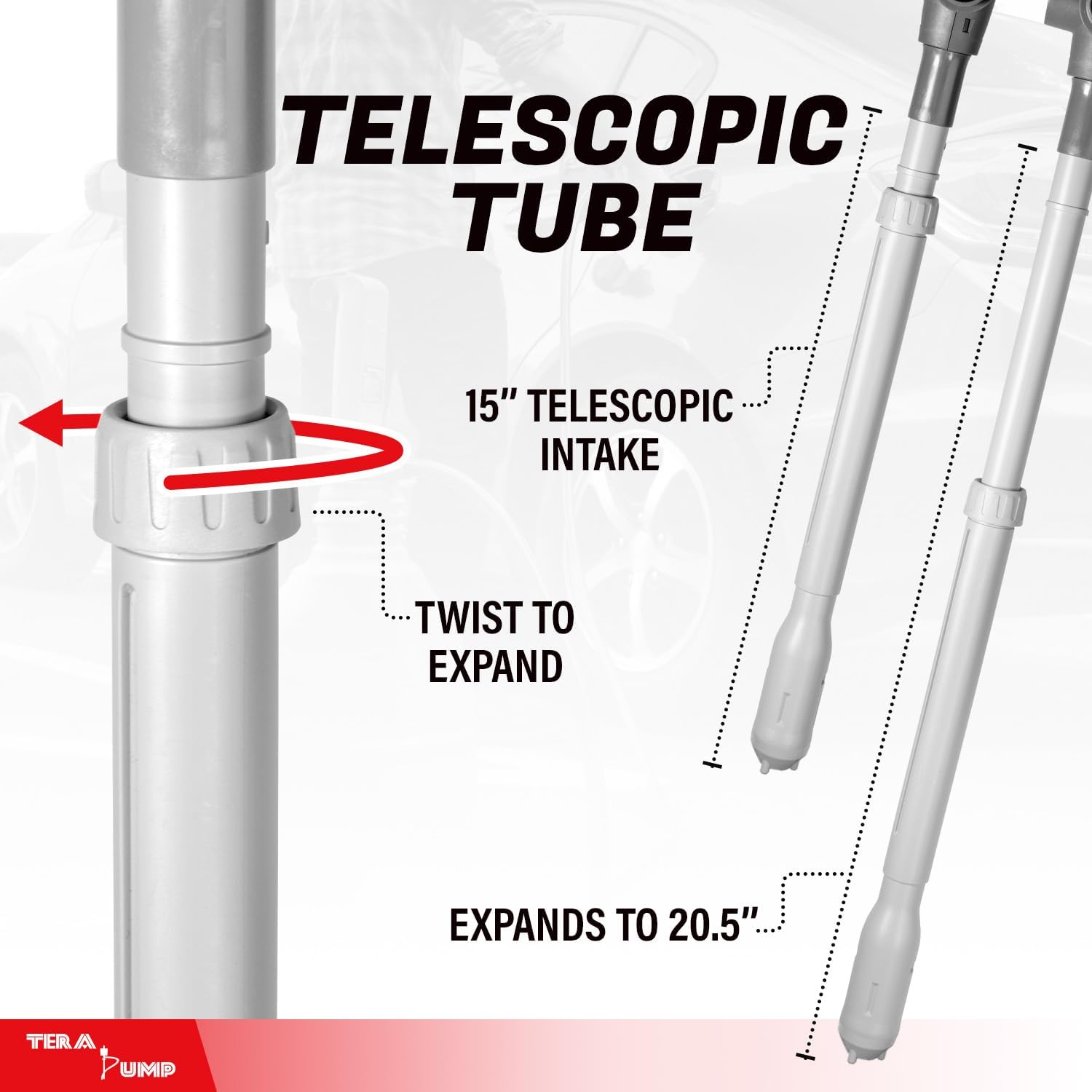 TERA PUMP Fuel Transfer Pump w/Quick Flow Control Nozzle & Telescopic Tube & Powerful Rechargeable Battery, 10FT Discharge Hose, Multipurpose Portable Battery Pump For Gas, Diesel, Water (2.7 GPM) - Image 6