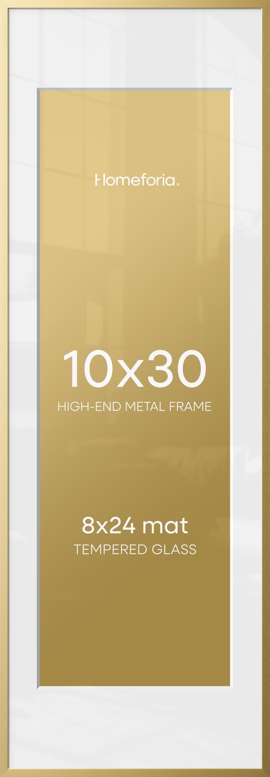 Homeforia 10x30 Gold Picture Frame, High-End Metal, 8x24 Mat, Glass