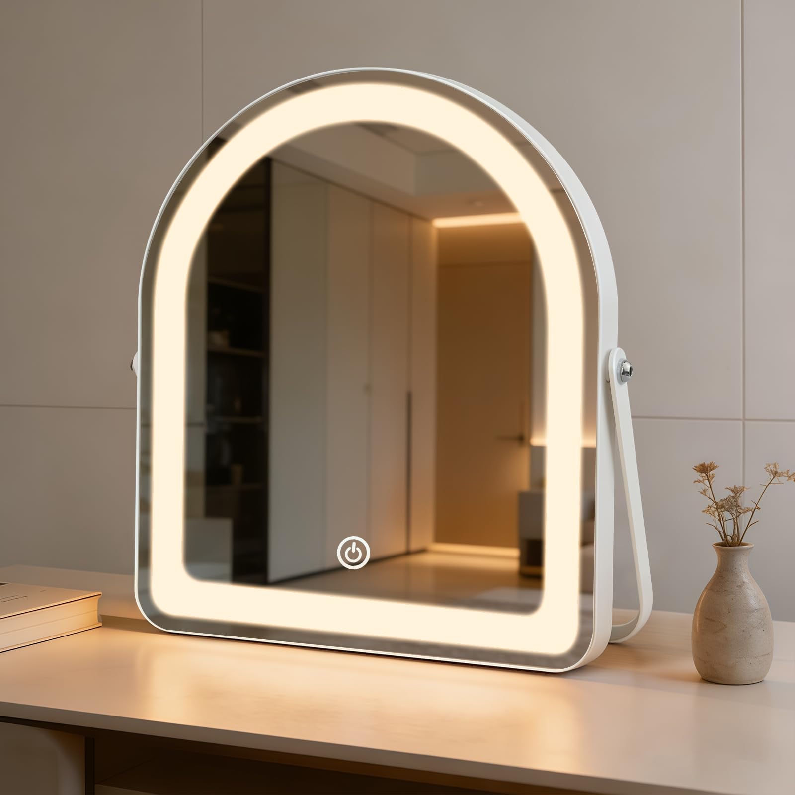 TSKDKIT Arched Tabletop Dressing Table Mirror with Lights, 30.5 x 27 cm